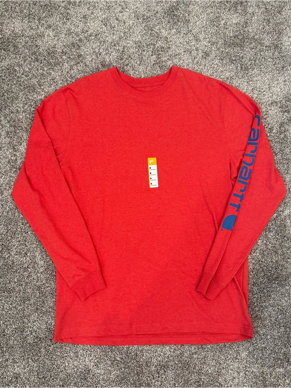 Carhartt Men's Long Sleeve Tee in Red with Blue Sleeve Logo